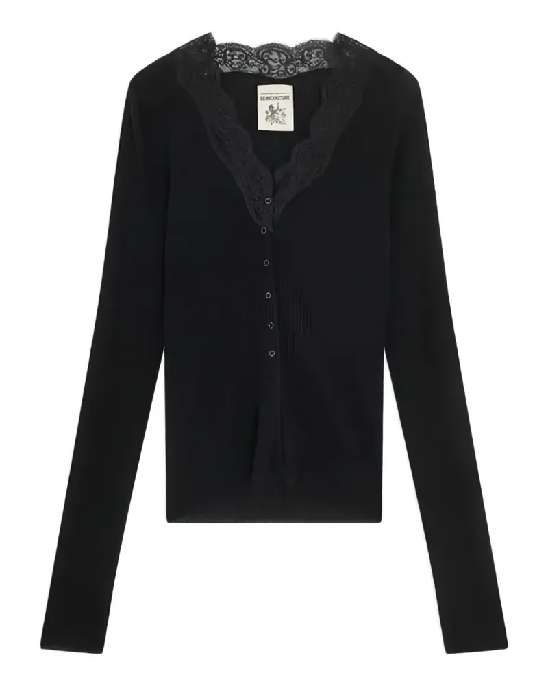 Semicouture Almira lace-trim ribbed cardigan - Schwarz Schwarz