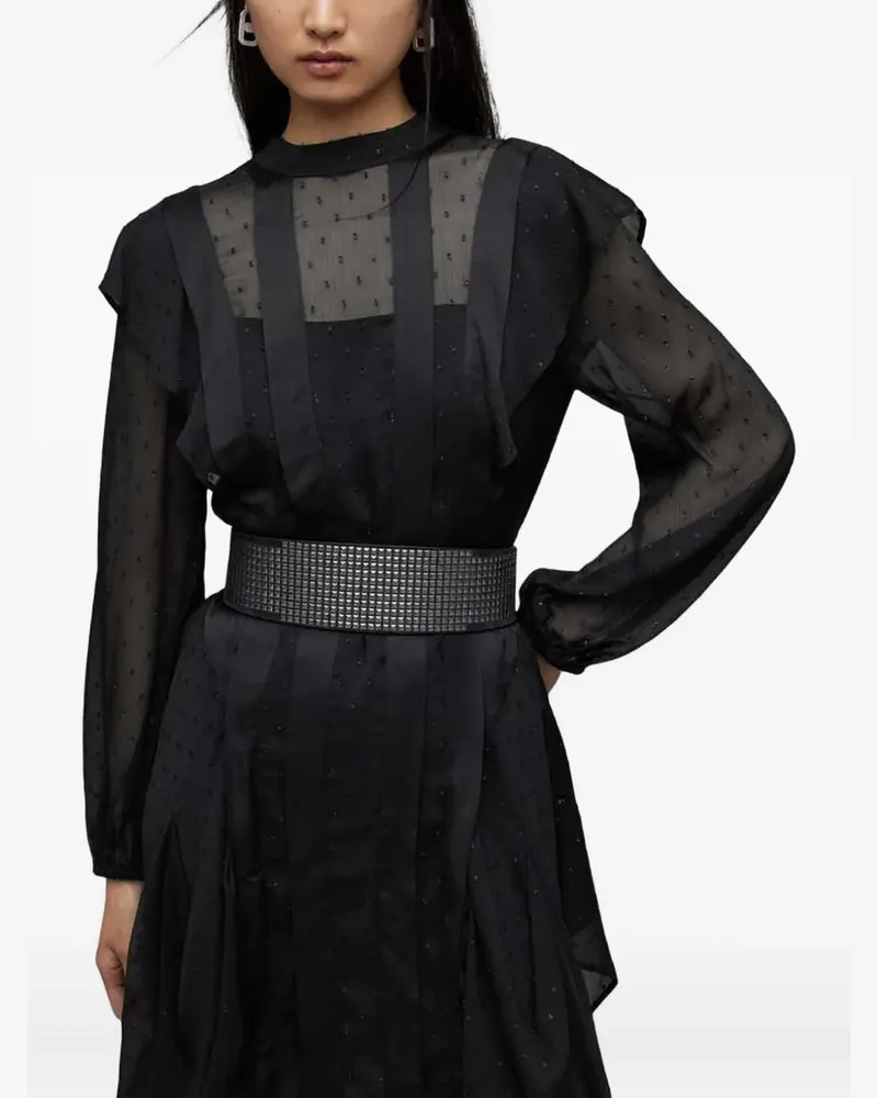 AllSaints ruffle-detail sheer midi dress - Schwarz Schwarz