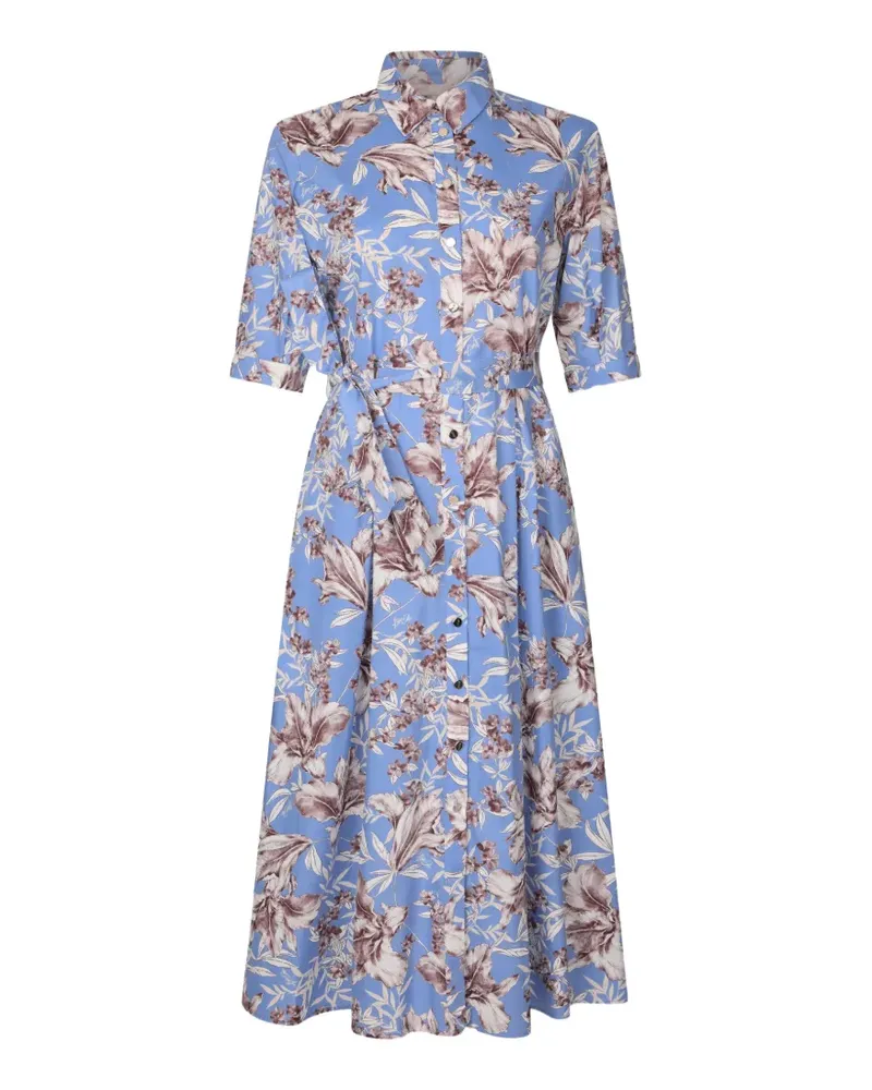 Liu Jo floral belted midi shirt dress - Blau Blau