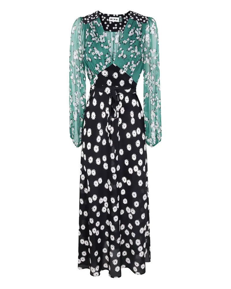 RIXO Kleid mit Blumen-Print - Schwarz Schwarz