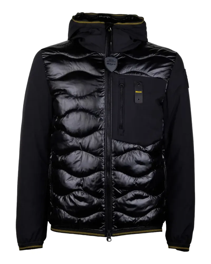 Blauer Gesteppte Kapuzenjacke - Schwarz Schwarz