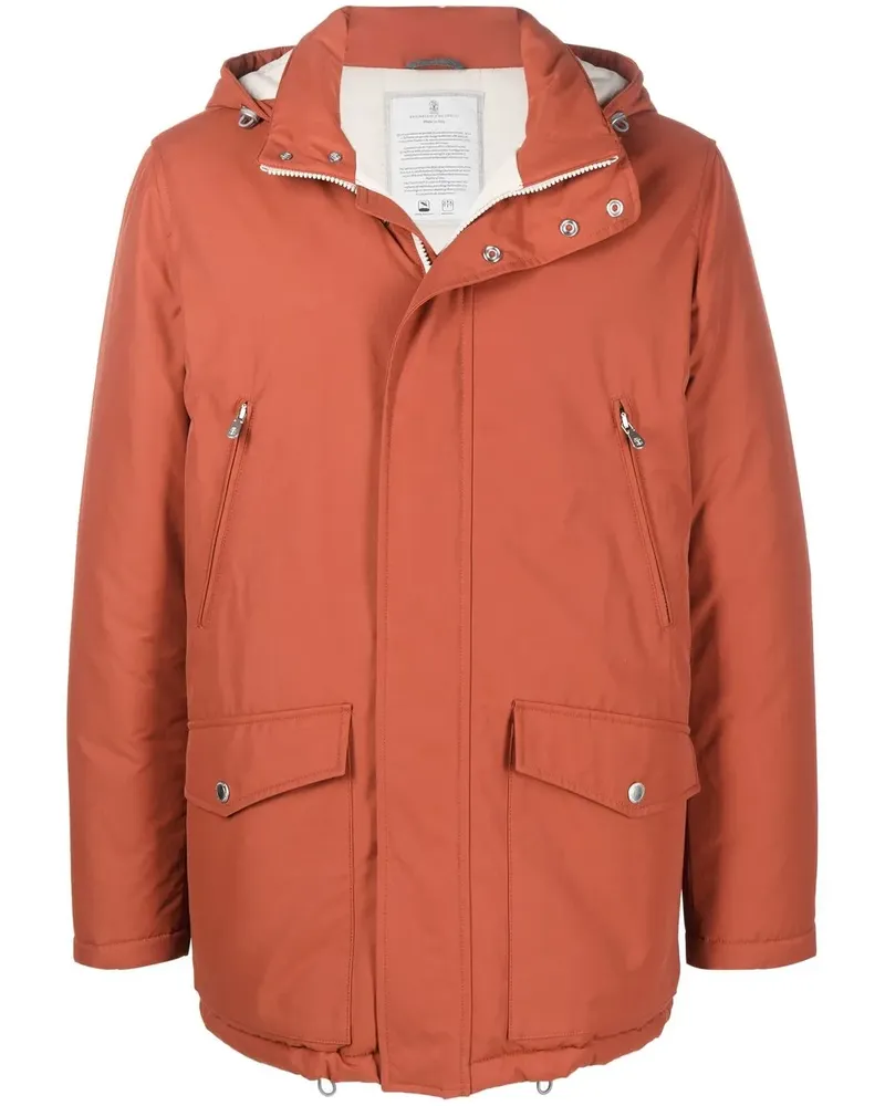 Brunello Cucinelli Gefütterter Mantel mit abnehmbarer Kapuze - Orange Orange