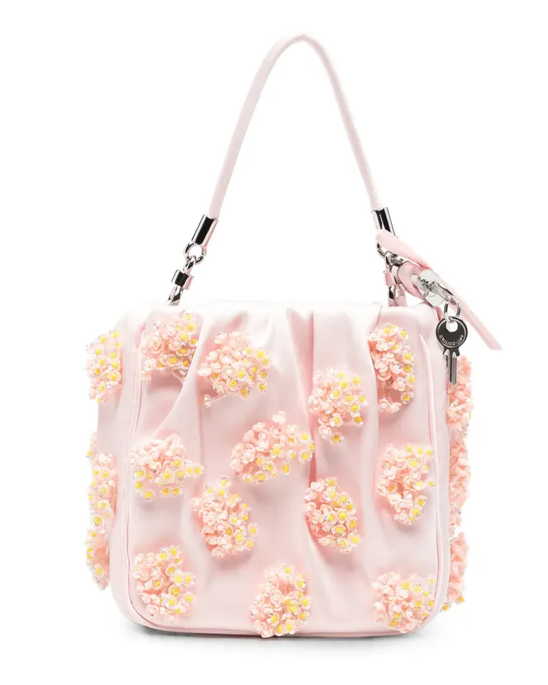 Self-Portrait Geraffter Tote Bag mit Blumenapplikation - Rosa Rosa