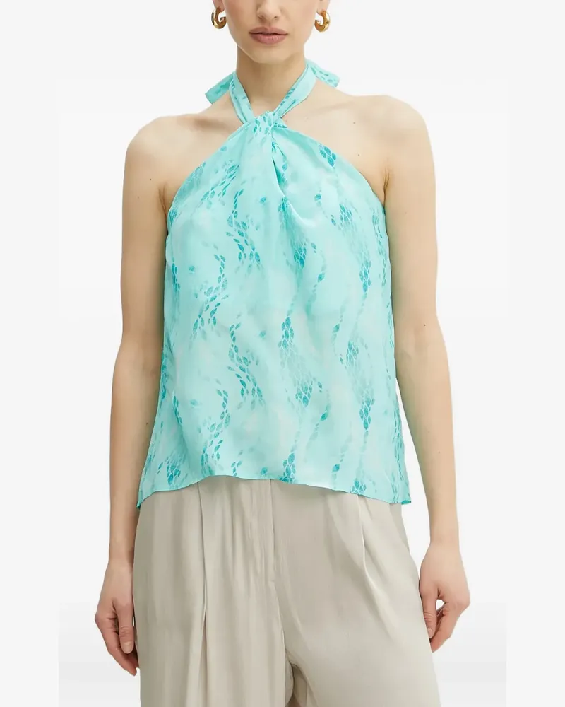 Fracomina halterneck leaf-print top - Blau Blau