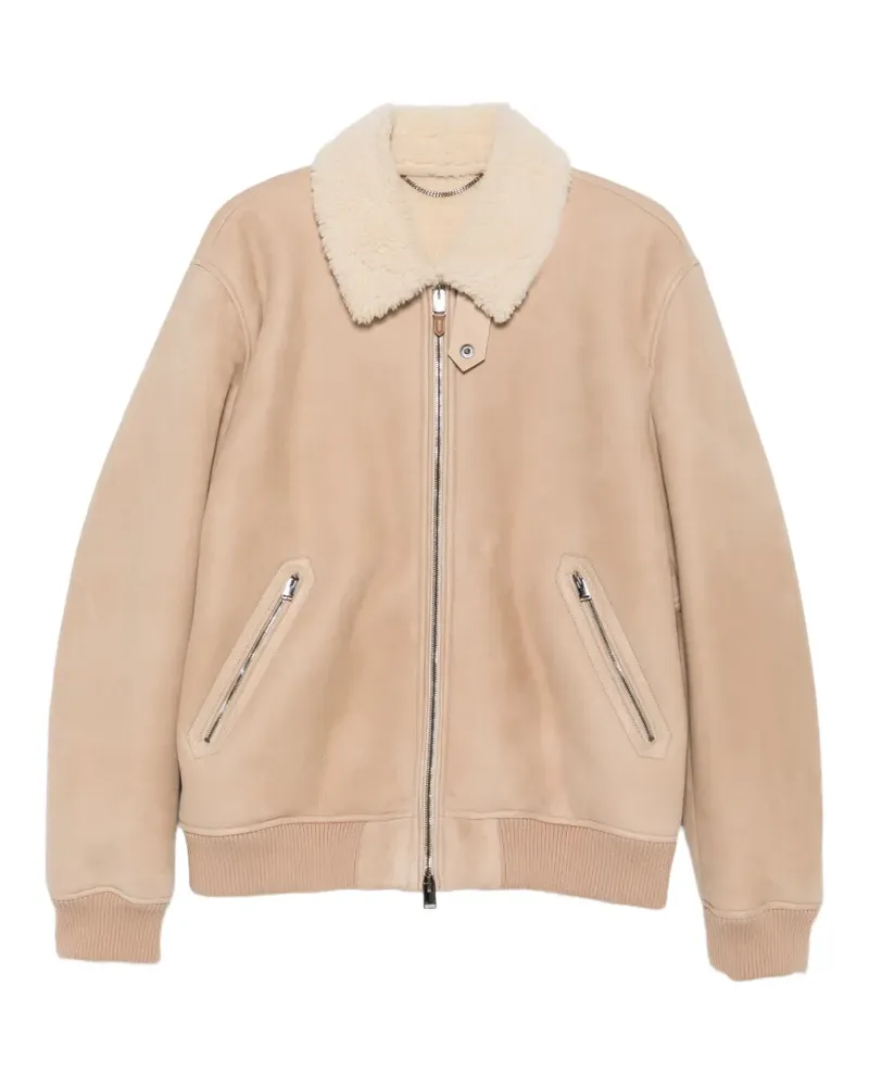 Canali Lederjacke mit Shearling-Kragen - Nude Nude