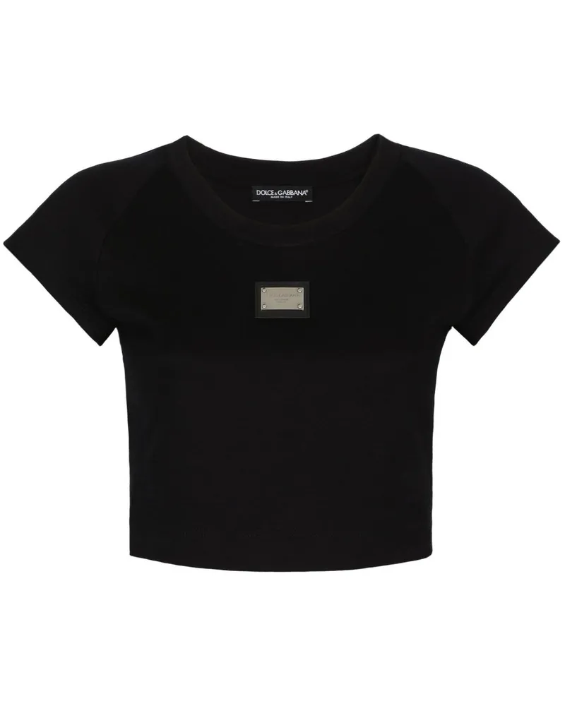 Dolce & Gabbana Cropped-T-Shirt mit Logo - Schwarz Schwarz