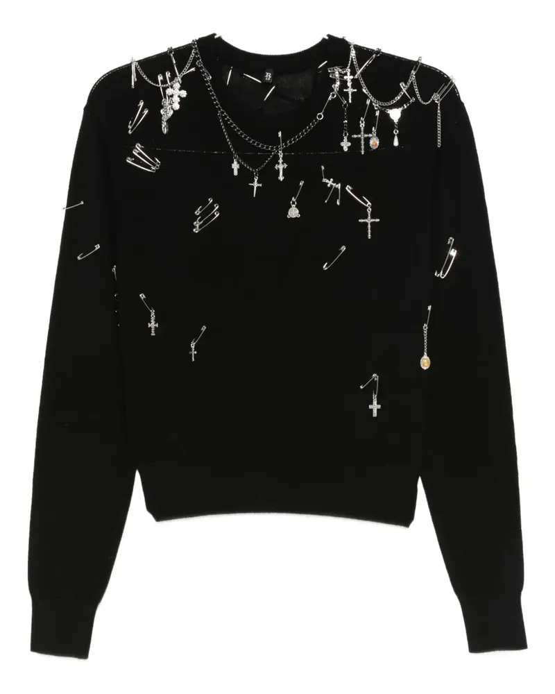 R13 safety-pin embellished crew-neck sweatshit - Schwarz Schwarz