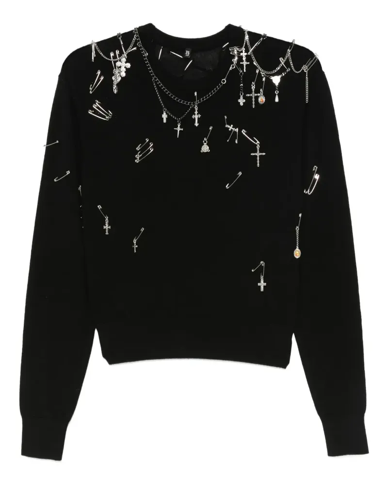 R13 safety-pin embellished crew-neck sweatshit - Schwarz Schwarz