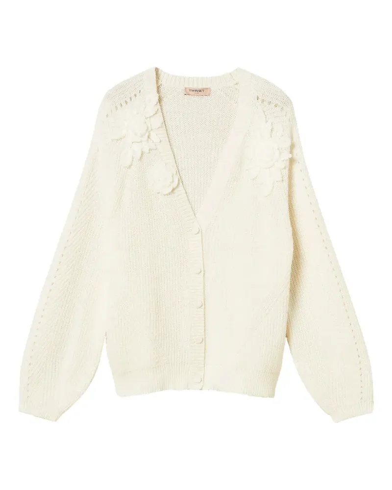 Twin-Set Cardigan mit gehäkelten Blumen - Nude Nude