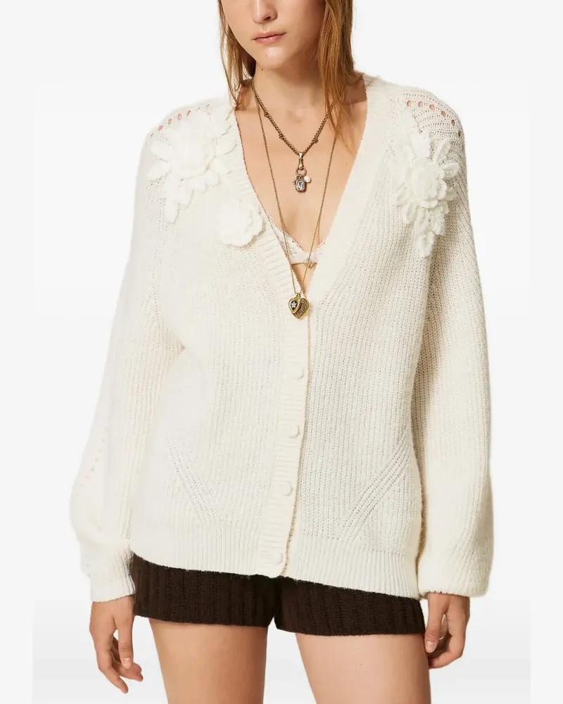 Twin-Set Cardigan mit gehäkelten Blumen - Nude Nude