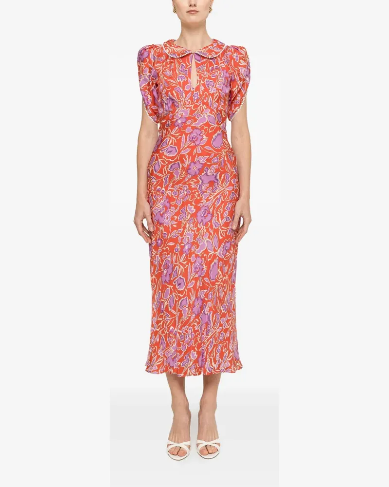 NISSA floral-print Peter Pan-collar midi dress - Rot Rot