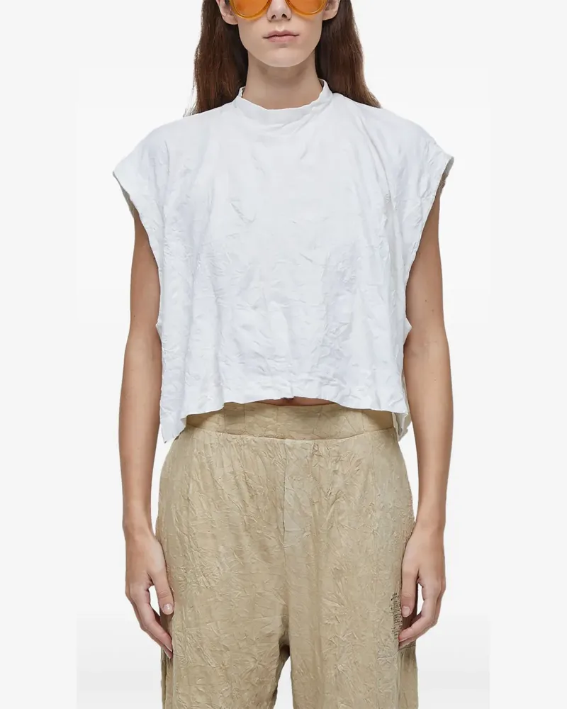 Osklen Stehkragen-Oberteil in Knitteroptik - Weiß Weiß