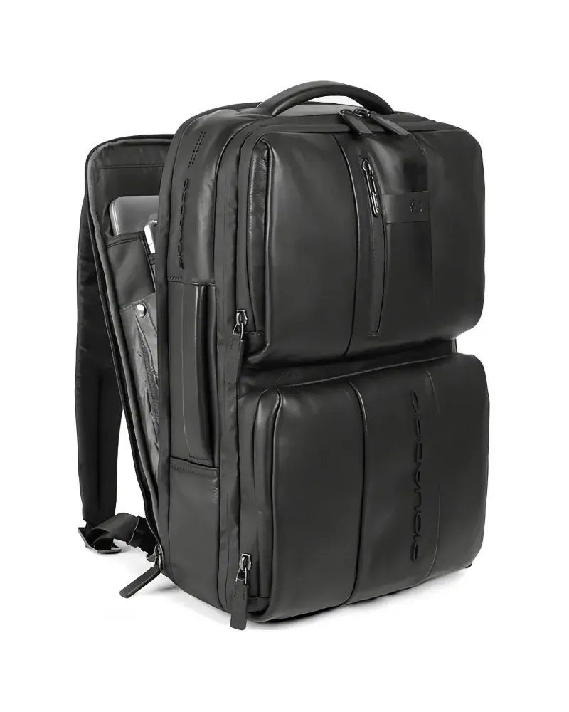 Piquadro Schmaler Laptop-Rucksack - Schwarz Schwarz