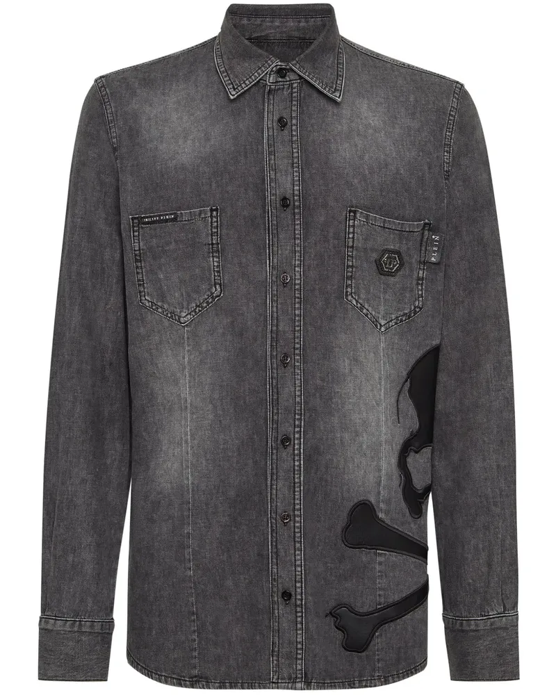 Philipp Plein Hemd mit Totenkopf-Patch - Grau Grau
