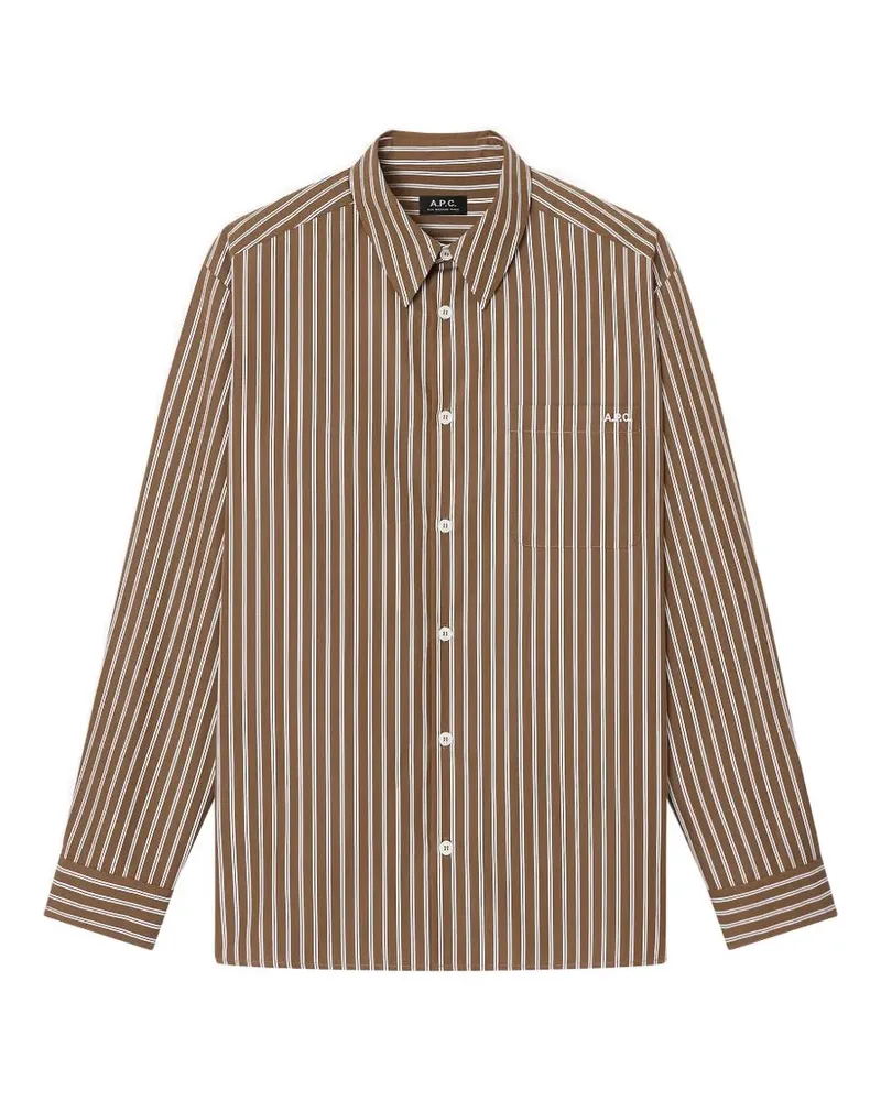 A.P.C. Hemd mit gestreifter Tasche - Braun Braun