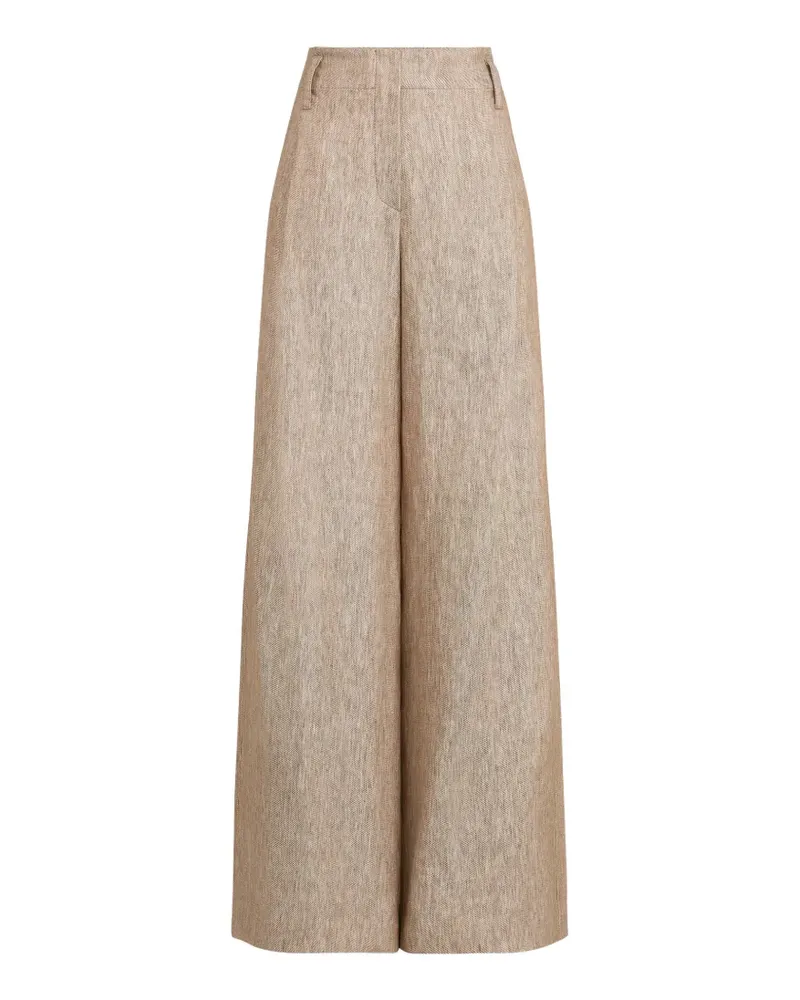 Brunello Cucinelli linen denim pleated A-Line trousers with Monili - Nude Nude