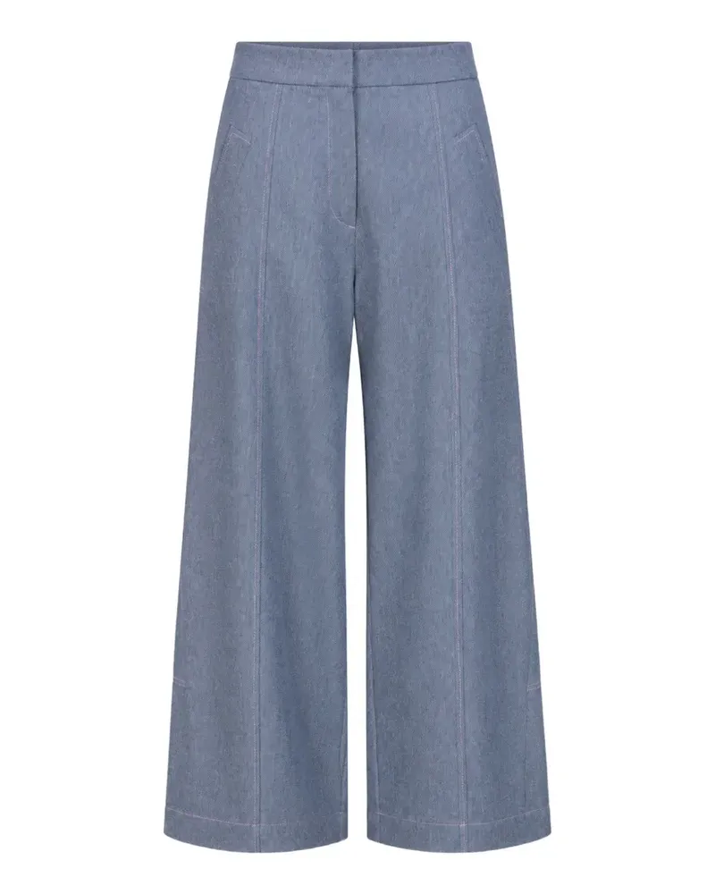 ODEEH contrast-stitch wide-leg straight trousers - Blau Blau