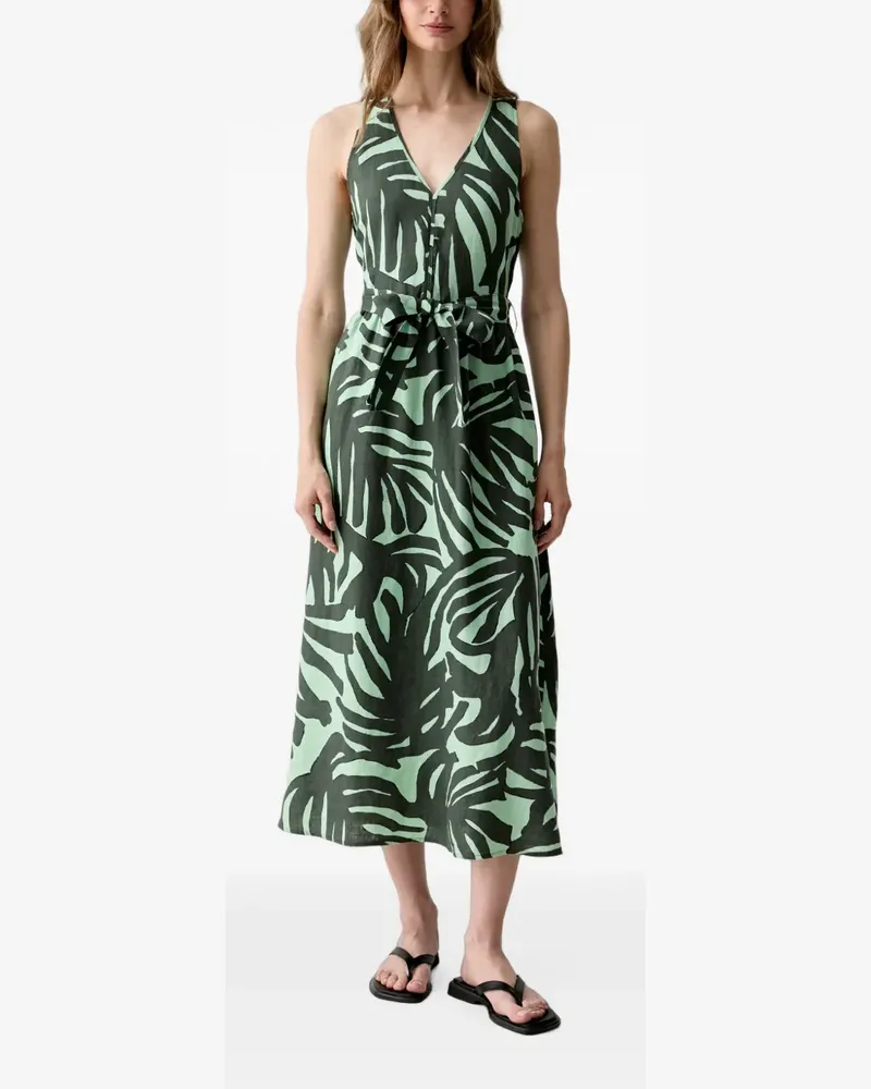Benetton leaf-print belted midi dress - Grün Grün