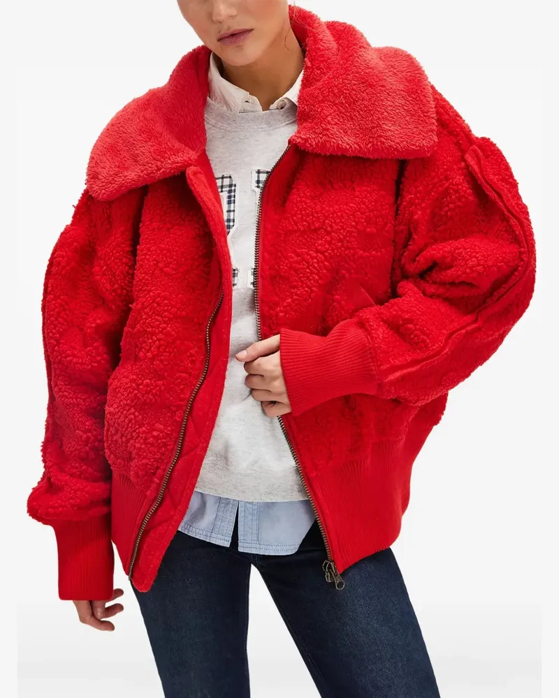 Free People teddy-collar zip-front cardigan - Rot Rot