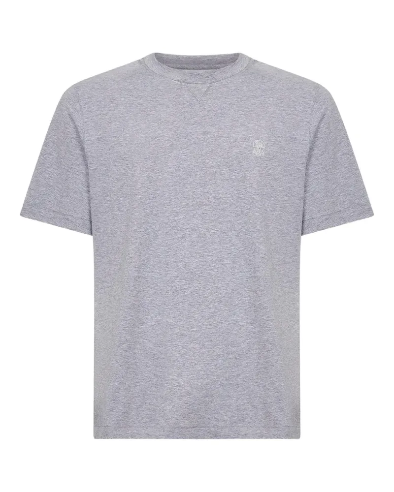 Brunello Cucinelli ribbed crew-neck logo-embroidery T-shirt - Grau Grau