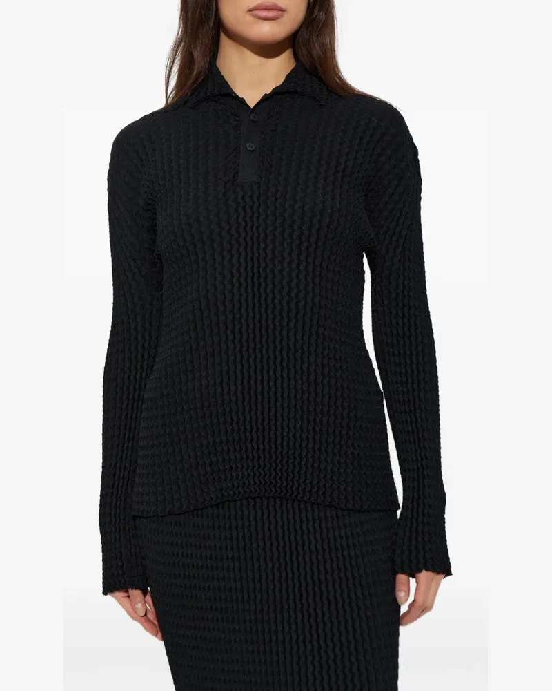 Issey Miyake pleated polo shirt - Schwarz Schwarz