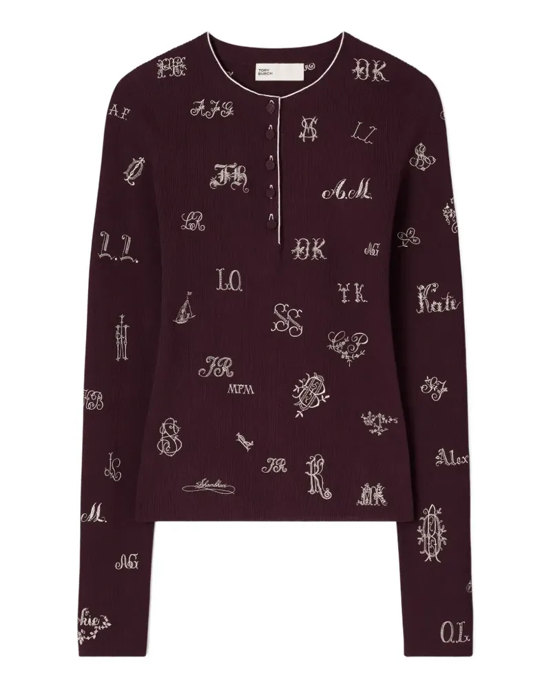 Tory Burch Henley-Pullover mit Stickerei - Violett Violett