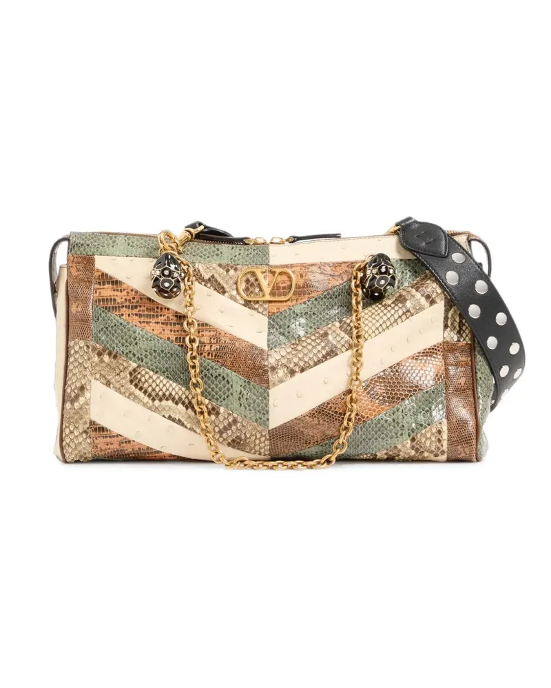 Valentino Garavani Mittelgroße Panthea Schultertasche aus exotischem Leder mit Zickzackmuster - Nude Nude