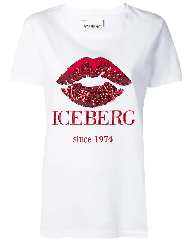 Iceberg T-Shirt mit Pailletten-Logo - Weiß Weiß