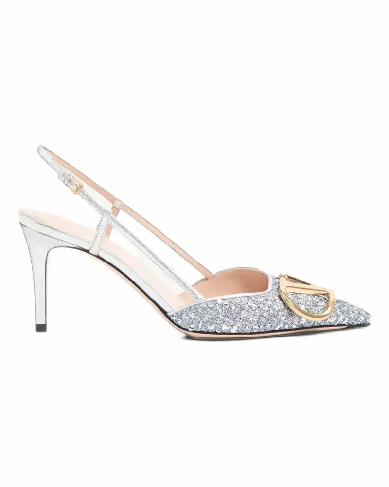 Valentino Garavani VLogo Signature Pumps aus Tweed in Metallic-Optik - Blau Blau