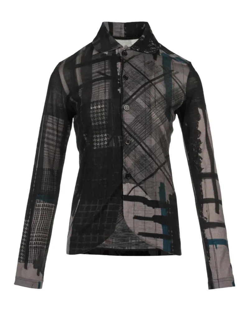 Yohji Yamamoto abstract-print button-up cardigan - Schwarz Schwarz