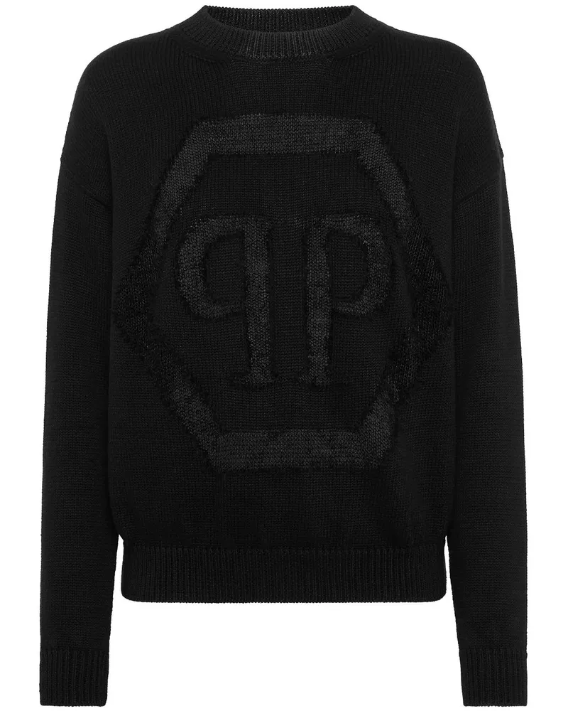 Philipp Plein Pullover mit Devoré-Logo - Schwarz Schwarz