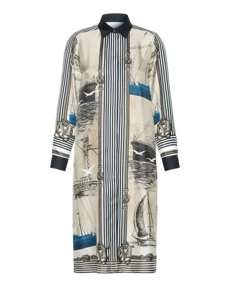 Max Mara nautical-print silk midi dress - Nude Nude