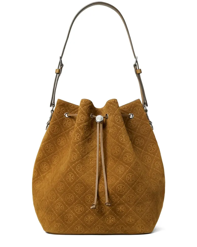 Tory Burch Wildleder-Beuteltasche mit Monogramm - Braun Braun
