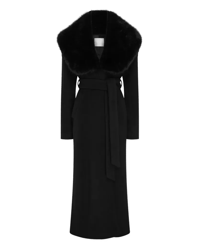 Paris Georgia Gabby Mantel mit Pelzkragen - Schwarz Schwarz