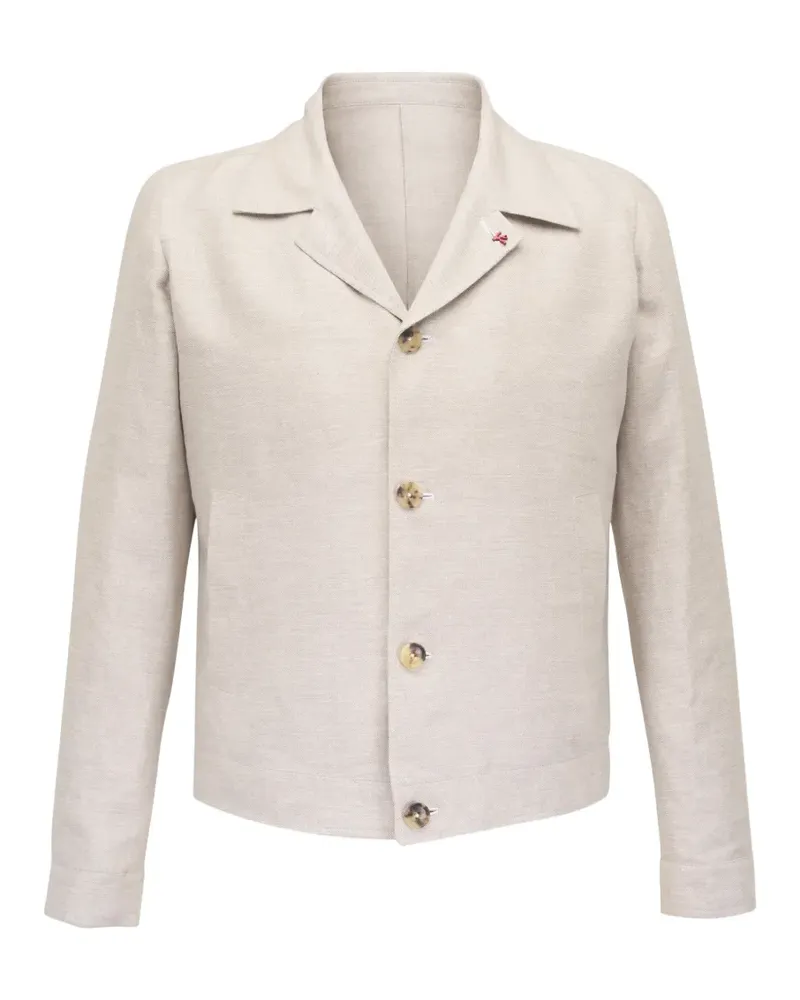 Isaia pin-detail button-up shirt jacket - Nude Nude