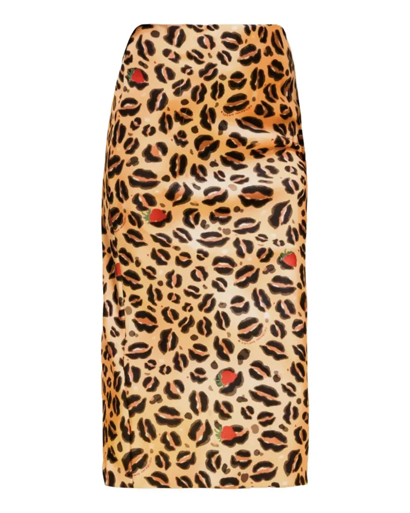 Alessandro Enriquez leopard-print strawberry-motif midi skirt - Nude Nude