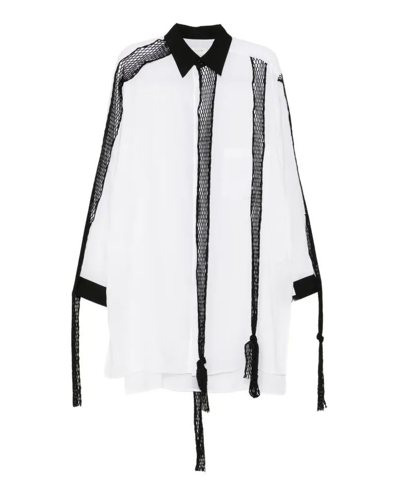 Yohji Yamamoto Hemd mit Mesh-Einsatz und Fransen - Weiß Weiß