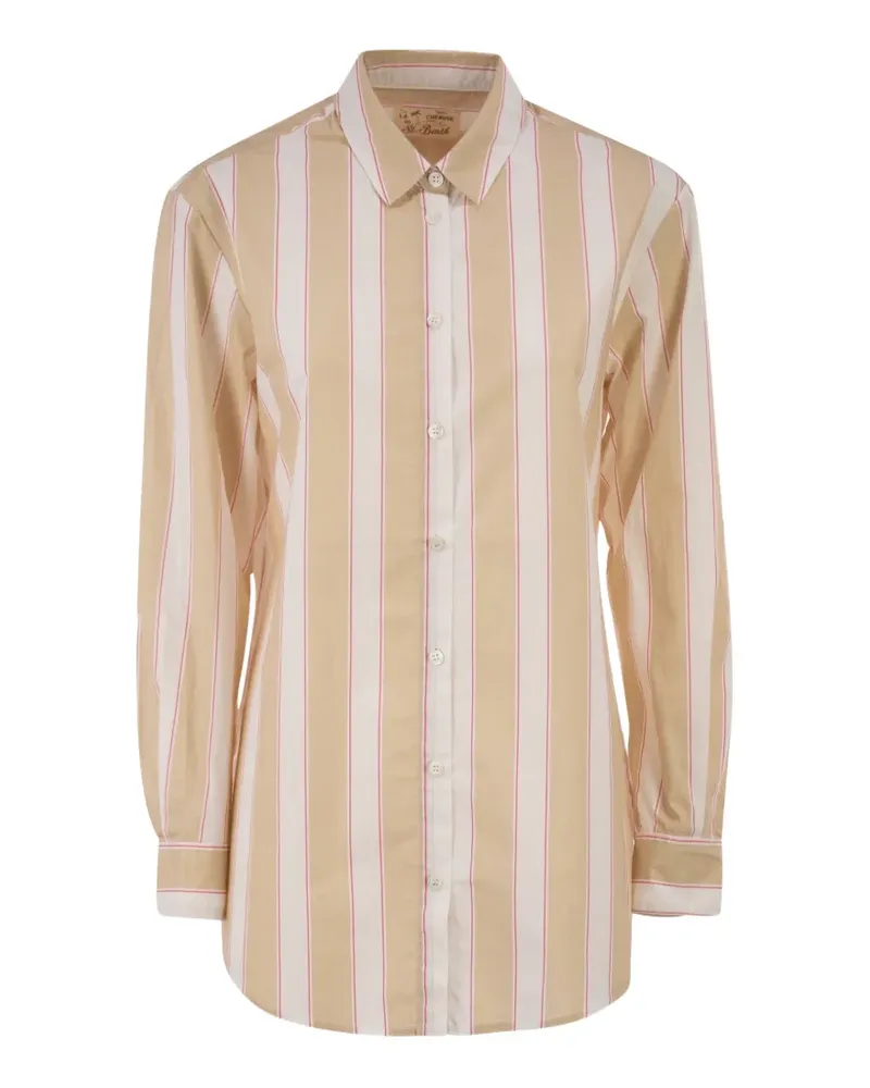 MC2 Saint Barth striped embroidered-logo shirt - Nude Nude