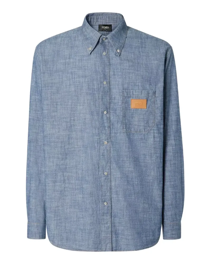 Fendi logo-patch button-down shirt - Blau Blau