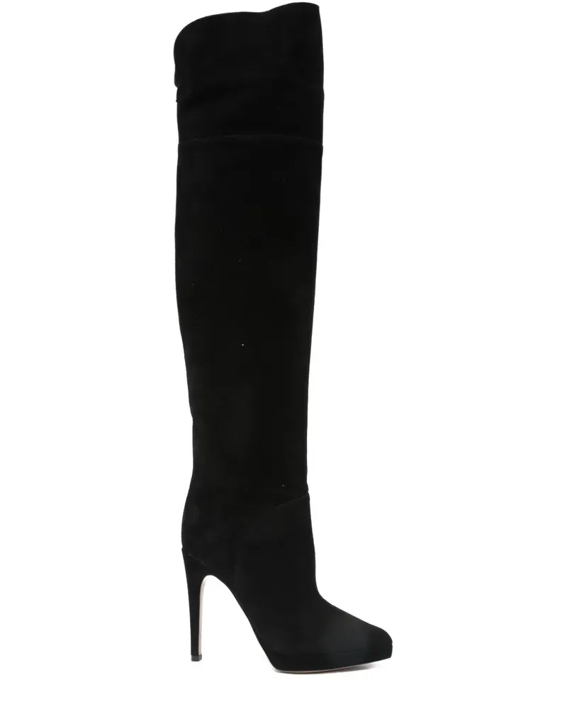 Casadei Kniehohe Stiletto-Stiefel aus Wildleder 100mm - Schwarz Schwarz