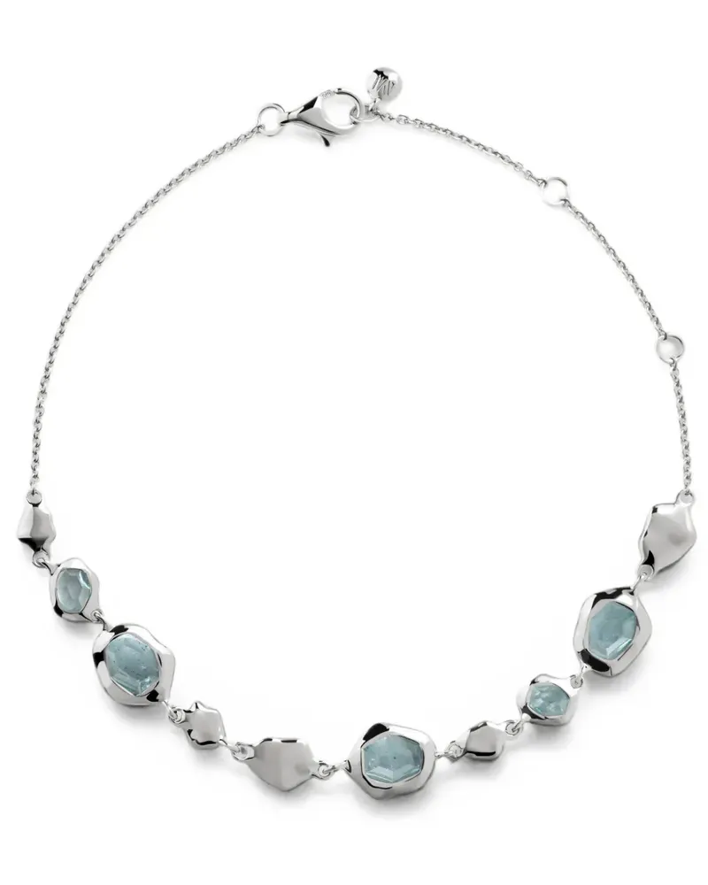 Monica Vinader Odyssey aquamarine pebbled chain bracelet - Silber Silber