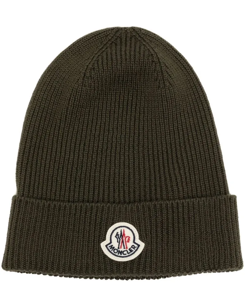 Moncler Gerippte Mütze mit Logo-Patch - Grün Grün