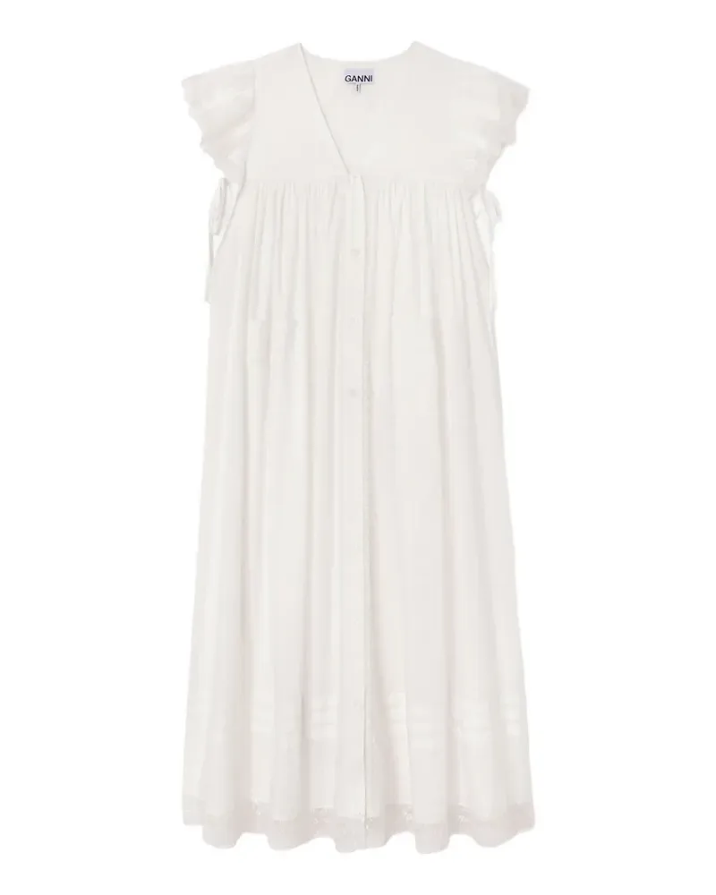 Ganni lace-trim ruffled dress - Weiß Weiß