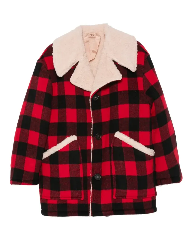 N° 21 Karierter Mantel mit Shearling - Rot Rot