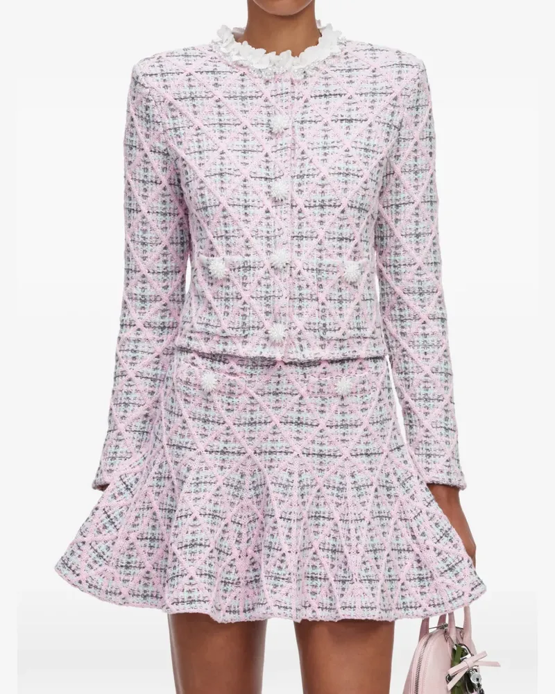Self-Portrait check knit jacket - Rosa Rosa