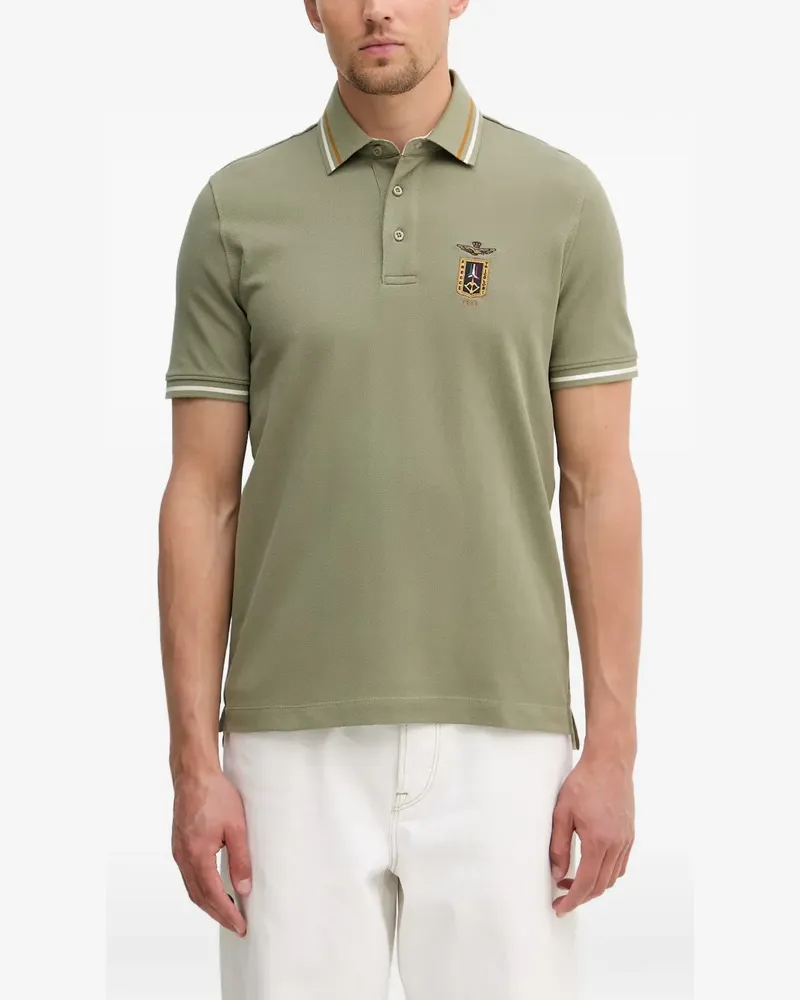 Aeronautica Militare logo-embroidered tipped polo shirt - Grün Grün
