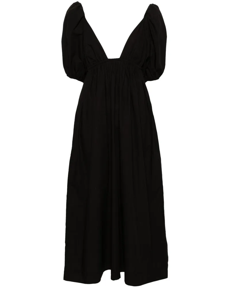 Ganni Popeline-Kleid mit V-Ausschnitt - Schwarz Schwarz