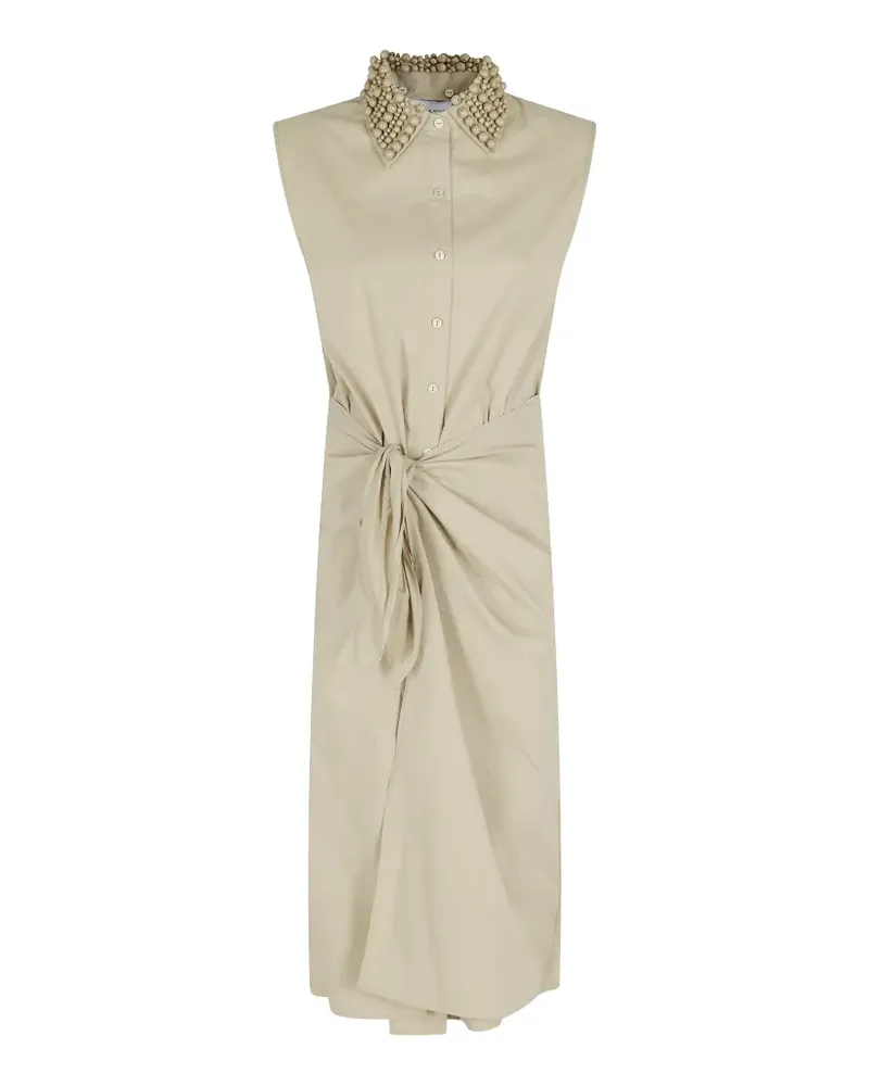 Isabelle Blanche Gewickeltes Kleid mit perlenverziertem Kragen - Nude Nude
