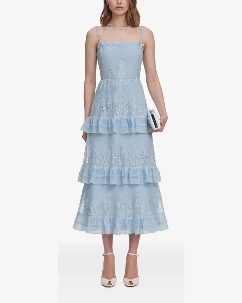 Self-Portrait Gestuftes Midikleid mit Spitzensaum - Blau Blau