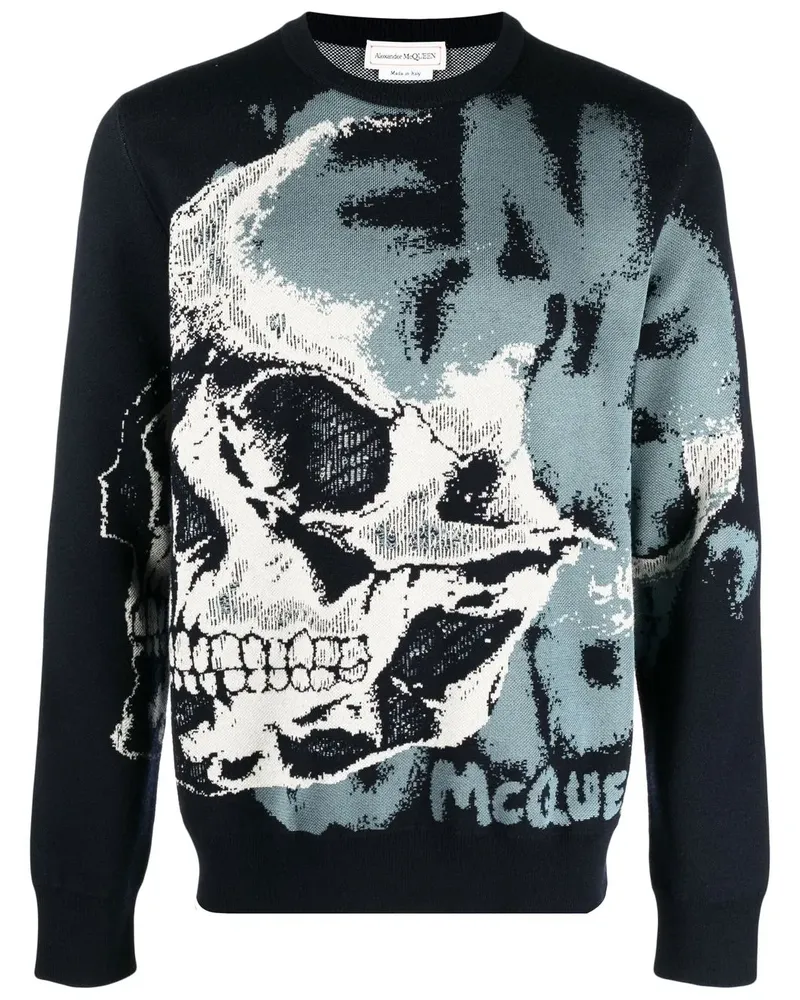 Alexander McQueen Jacquard-Pullover mit Totenkopf - Blau Blau